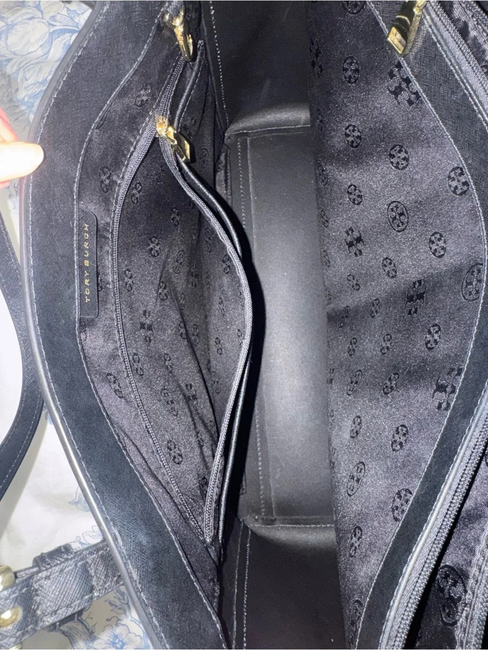 Tory Burch Black Leather Satchel Laptop Bag – Gold Hardware, Zip Computer Comp